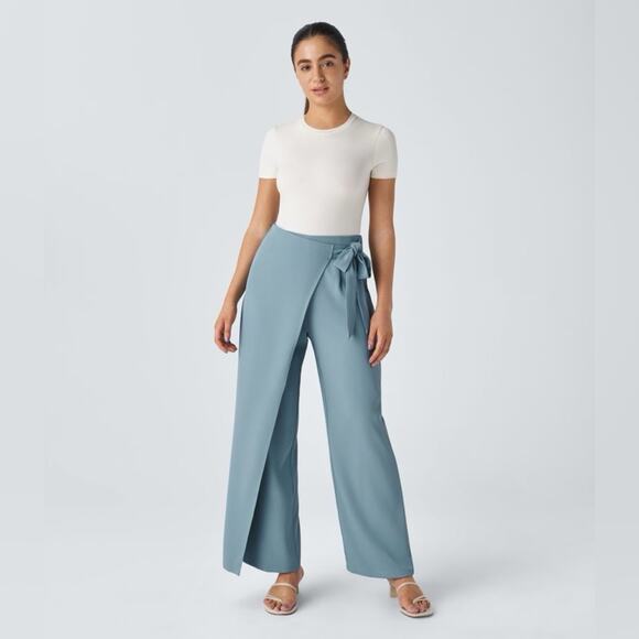 Halara High Waisted Tie Side Wide Leg Work Pants Forget-Me-Not Slate Blue - Picture 6 of 12